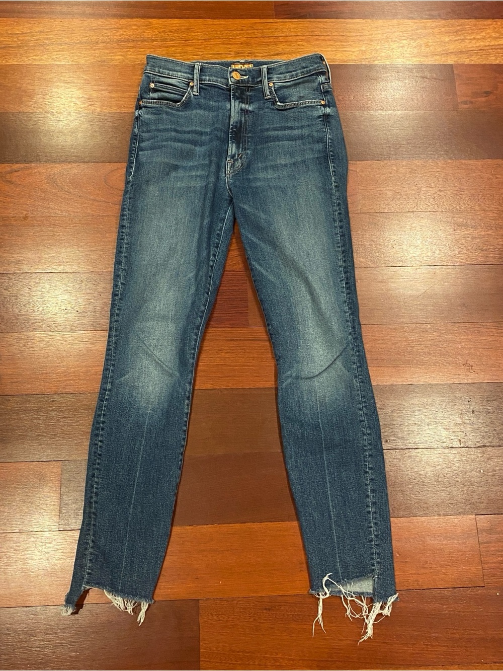 MOTHER Stunner Zip Ankle Step Fray Jeans Womens 26 Blue Walking On Coals